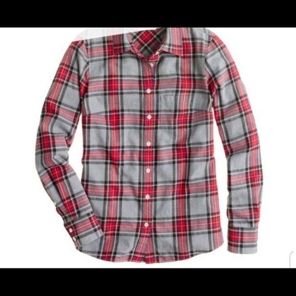 J. Crew The Perfect Shirt gray/red plaid 100% cotton button down shirt. Size XS - Picture 1 of 8
